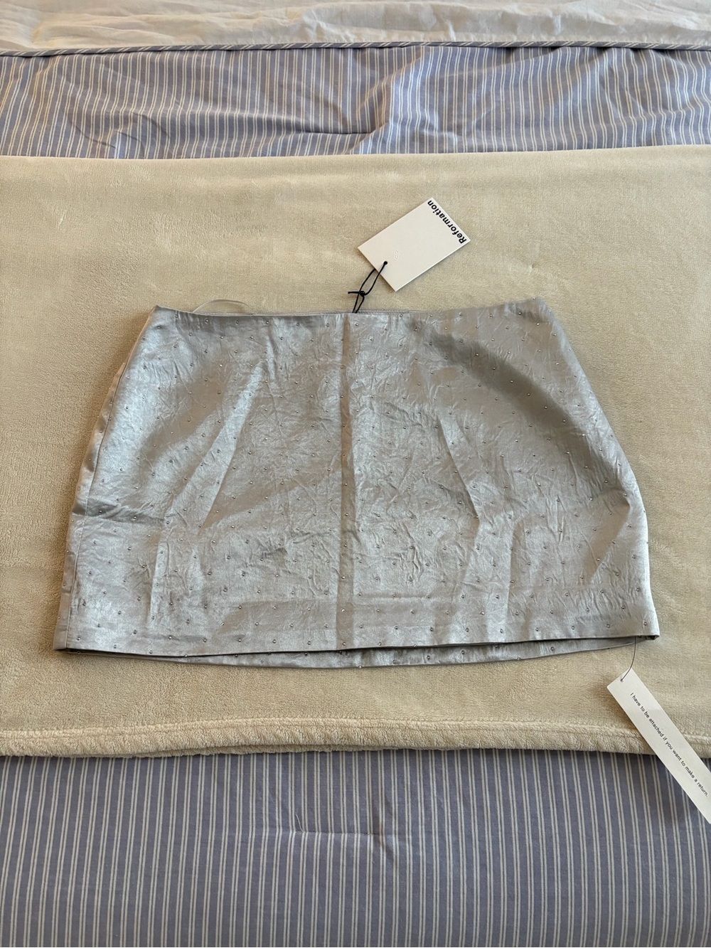 Reformation Silver Metallic Mini Skirt